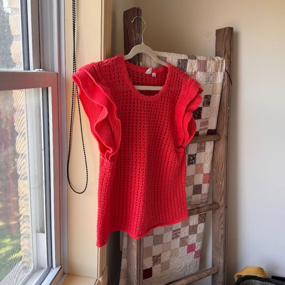 Crochet Flutter Sleeve Top - Picture 3 of 6